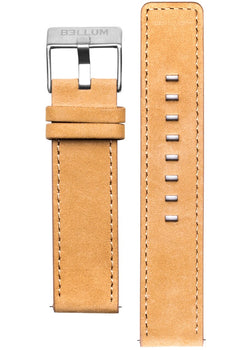 Correa intercambiable para reloj fabricada con cuero genuino color camel y hebilla de acero inoxidable 316L con logotipo BELLUM grabado.